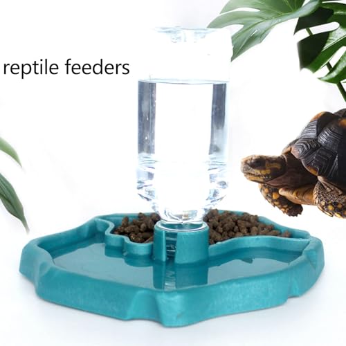 9oz Reptile Water Bottle, Turtle Automatic Feeders Waterer Food and Water Bowl pet Dispenser Bottle Feeding Dish for Lizard Tortoise Chameleon - color: Blue