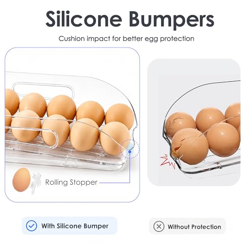 SMRCAD 36-Egg Dispenser with Silicone Bumpers, Auto-Rolling, Stackable | BPA-free food-grade PET | Stackable with lid | Built-in handle | Fits Large to Jumbo Eggs | Hand wash only - size: 3 Layer Holder 36 Eggs (M SIZE)