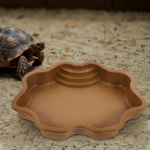 GLEAVI Reptile Bathing Pool Aquatic Water Dish Large Capacity Terrarium Water Bowl for Soaking and Feeding Brownish Yellow with Textured Surface Suitable for Turtles Lizards