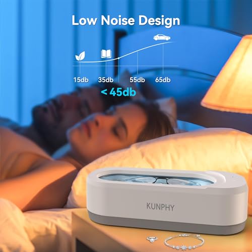 Jewelry Cleaner, KUNPHY 46kHz Ultrasonic Cleaner, White | One-Touch Control,12 OZ Tank, Fits Rings, Glasses, Jewelry, Dentures, Ideal Gift for Women Mom Wife Daughter - color: White