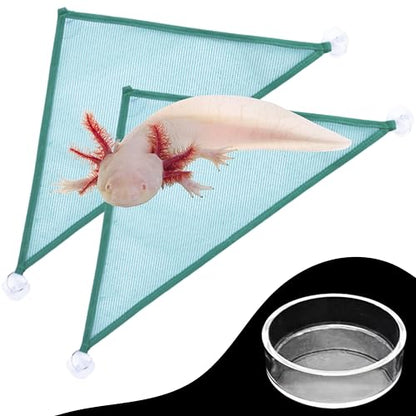 Axolotl Hammock for Aquarium with Fish Feeder, Axolotl Hammock for Aquarium with Food Bowl Tray Feeder, Breathable Mesh Reptile Hammocks Lounger Ladder, Bearded Dragon Tank Accessories (Green, M)