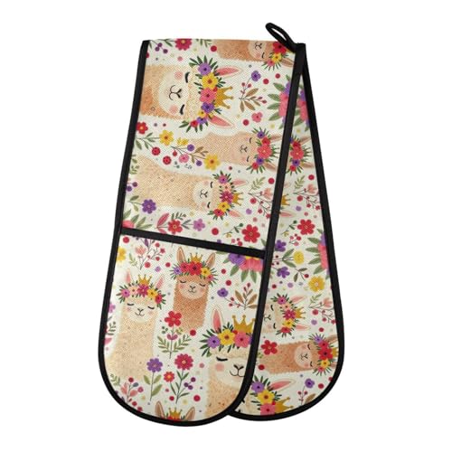 Dual-functionality Mitts and Pot Holders Sets High Heat Resistant Pot Holder Gloves Kitchen Aid BBQ (Llama White Cover) - color: Llama White Cover