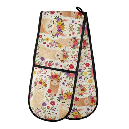 Dual-functionality Mitts and Pot Holders Sets High Heat Resistant Pot Holder Gloves Kitchen Aid BBQ (Llama White Cover) - color: Llama White Cover