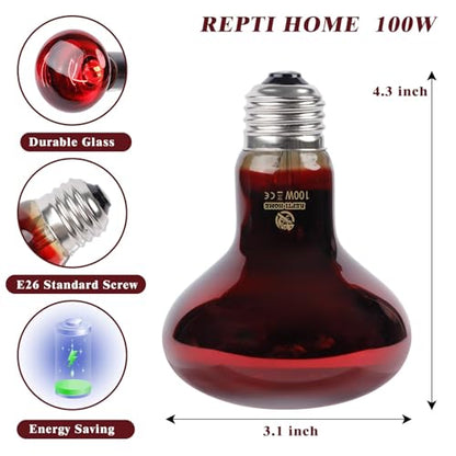 Reptile Heat Lamp,100W Red Basking Spot Lamp Bulb for Chickens Amphibians, Infrared Heat Emitter Light for Coop - size: Infrared 100W 1 Pack