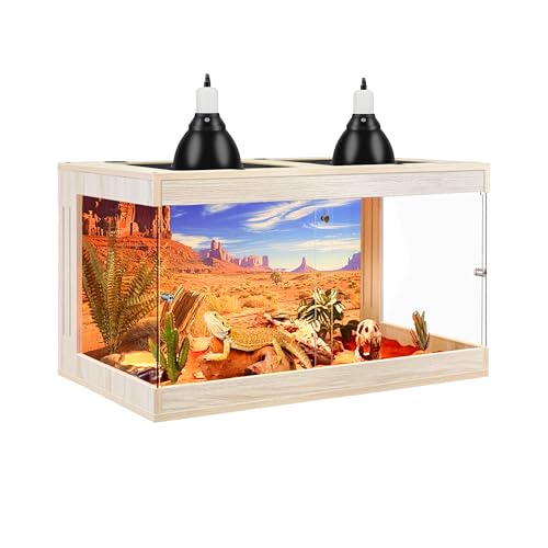 Royxen Bearded Dragon Tank, 30 Gallons Tempered Glass Reptile Terrarium with Metal Mesh Top, 3-Side Clear Anti-Scratch Glass Lizard Tank for Reptile Habitat (Oak, 24" Length) - color: Oak, size: 30Gal,24x16x16inch