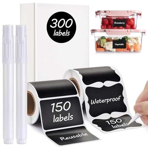 Chalkboard Labels - 300pcs Waterproof Reusable Blackboard Stickers with 2 Free Erasable White Chalk Marker, Mini Decorative Chalk Labels for Jars Containers Kitchen Home Pantry Office - style: 300 Wavy and Rectangle Shapes