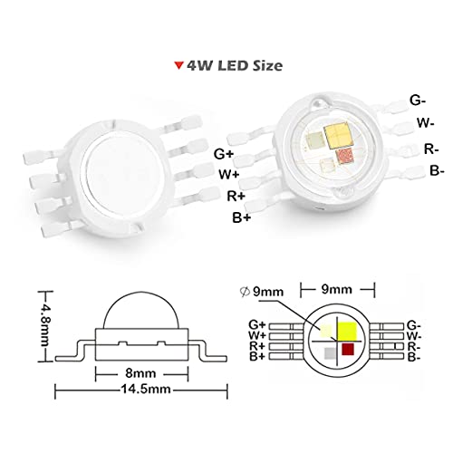 CHANZON 10 pcs High Power Led Chip 4 x 3W RGBW 8 pins | (600mA for Each Color 4 Watt) Multicolor Super Bright Intensity SMD COB Light Emitter Component Diode Bulb Beads DIY Lighting - color: V) Rgbw (8pins)