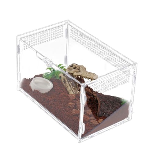 Acrylic Jumping Spider Terrarium Enclosure, Mini Reptile Tank Habitat with Locking Acrylic Spider Feeding Box for Tarantula Small Tree Dwelling Reptiles Insect (8x5x5 Inch)