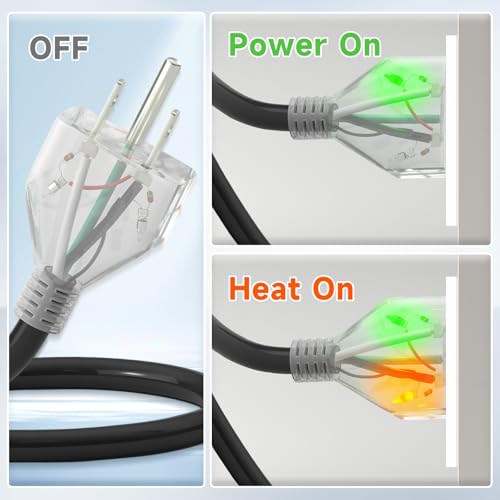 MAXKOSKO 2ft Dual Lights Self Regulating Heat Tape for Water Pipes 5W/ft | Heat Trace Cable with Thermostat, Heating Cable Freeze Protection for Metal & Plastic Pipes,Keeps Water Flowing at -40°F,120V - color: 2-feet
