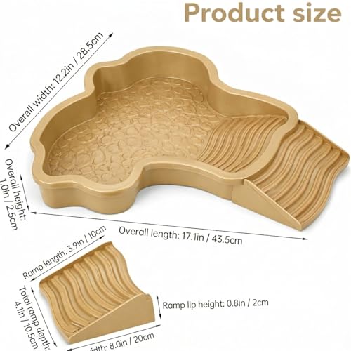 Large Turtle Water Bowl, Reptile Bathing Pool Tortoise Water Dish Bearded | Dragon Water Fountain Non-Slip Reptile Food Dish for Tortoise Gecko Lizard Snake Terrarium Habitat (Brown) - color: Brown
