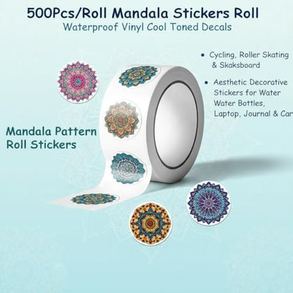 500Pcs Mandala Stickers, Waterproof Decal Bottles, Laptops Crafts 8 Styles | 500Pcs/Roll mandala stickers; waterproof self-adhesive accents for packaging, envelopes, crafts, gifts, or parties. - color: 500pcs- 10 Styles Mandala