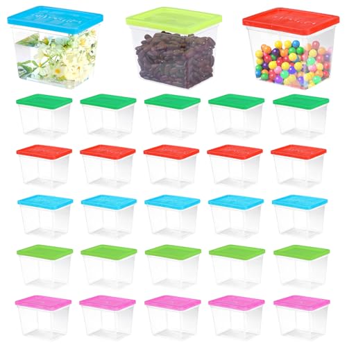 25 Pack Plastic Fish Bowl with Lids, 12 Oz Small Terrariums Carrier Cage | Mini Rectangle Gold Fish Tank, Fishbowl Candy Bowl, Tarantula Enclosure Snake Breeding Case, Fish Box for Pets