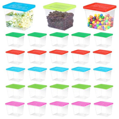25 Pack Plastic Fish Bowl with Lids, 12 Oz Small Terrariums Carrier Cage | Mini Rectangle Gold Fish Tank, Fishbowl Candy Bowl, Tarantula Enclosure Snake Breeding Case, Fish Box for Pets