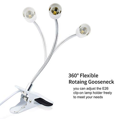 Bonlux E26 Clamp Lamp Fixture, Flexible Neck Clip Light Fixture with On/Off Switch US Plug for E26 Socket Plant Grow, Desk, Reptile Lamp Holder (2-Pack)