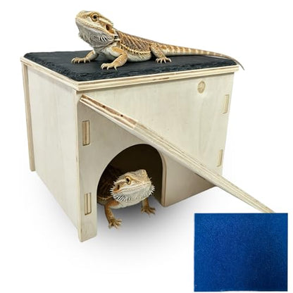 Bearded Dragon Basking Platform Wood Reptile Hide Cave Gecko Hide | Medium,9.1"×7.8"×7.1",Detachable,Installation Instructions,with Slate Rock Mat,for Gecko Chameleon Snake Crested Gecko - size: Medium