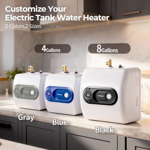 Electric Tank Water Heater, 8-Gallon Under Sink Instant Hot Water Tank，Equipped with Digital Temperature Display for RV, Camper, Kitchen, Food Truck，Wall or Floor Mounted, Black - color: Black, style: 8 Gallon
