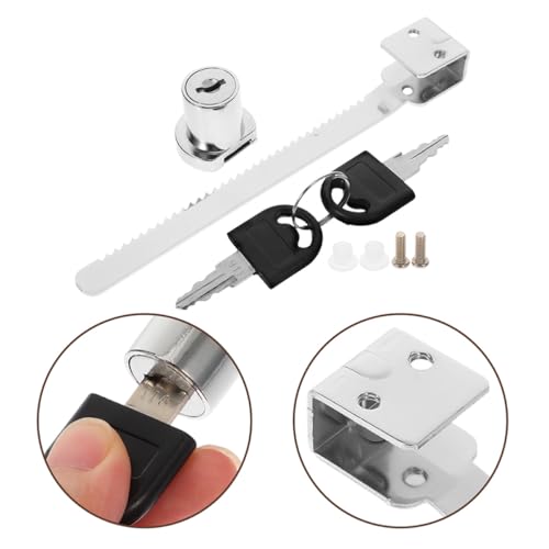Lurrose Sliding Glass Door Lock with Key, Single Swing Glass Cabinet Door Lock Ratchet Latch for Display Cases and Terrariums, Chrome Finish with 2 Keys and Installation Accessories