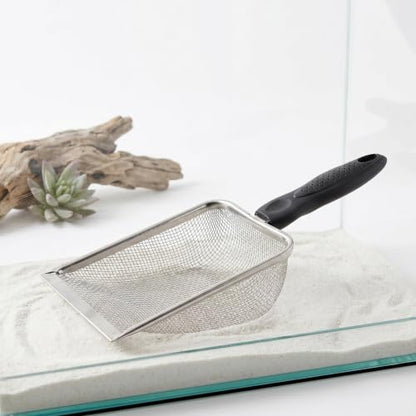 Hemobllo Reptile Sand Scoop Substrate Cleaner 2pcs Stainless Steel with Antislip Handle and Smooth Rounded Shovel Edges, Arc Shape for Glass and Reptile Tanks for Terrarium