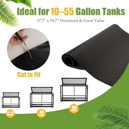 18" x 79" Reptile Mat, Bearded Dragon Tank Accessories, Substrate Liner | Cut-to-Fit Anti-Slip Leopard Gecko Bedding, Waterproof Carpet for 40 Gallon, 20-50 Gallon Lizard Tank, Black