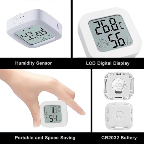 Reptile Tank Thermometer, Mini Digital Hygrometer Thermometer Gauge, Indoor Outdoor Temperature Humidity Meter for Greenhouse Humidors Incubators Reptile Terrarium Jars, Fahrenheit (℉) or Celsius(℃)