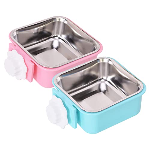 Dog Crate Bowl, Hanging Stainless Steel Removable Pet Crate Water & Food Bowls, Pet Cage Feeder Container Coop Cup for Cat Puppy Birds Rats Guinea Pigs Rabbit Hamster (2PCS) - color: Pink/Blue
