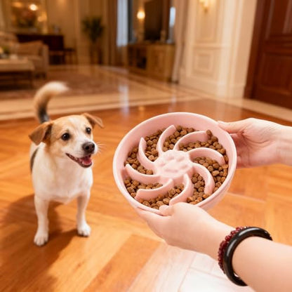 Ceramic Slow Feeder Dog Bowl, 3 Cup Dog Food or 25oz Water, Slow Eating Bowl for Middle Breed, Maze Puzzle Feeder for Fast Eaters, Anti-Choking Stop Bloat, Non-Slip BPA Free (Pink) - color: Pink