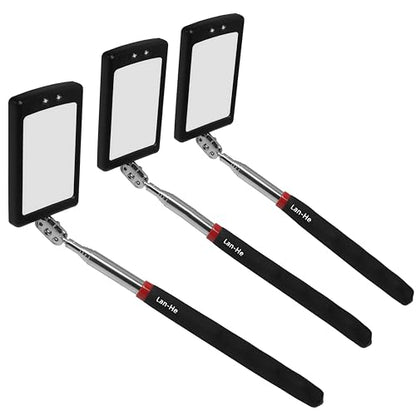 Lan-He Telescoping Inspection Mirror with 2 LED Lights extendable Machine Tool Inspection Mirrors 360 Swivel for Extra Viewing Dead Angle,Line of Obstacle Area Mechanic Automotive Gifts (3PCS)