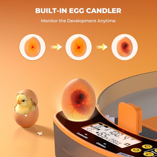 48 Egg Incubator - Smart Incubators for Hatching Chicken Eggs with Temperature & Humidity Control, Egg Candler, Auto Egg Turner, and Abnormal Alarm