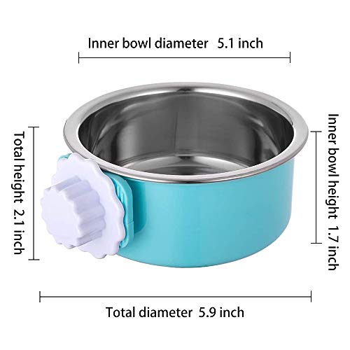 Stainless Steel Removable Pet Food Bowl, Anti-overturn Water Feeder Container, Suitable for Small Dog/Cat/Rabbit, 2 Set of Crate Bowls, Easy to Install and Clean - color: (Round) Pink/Blue