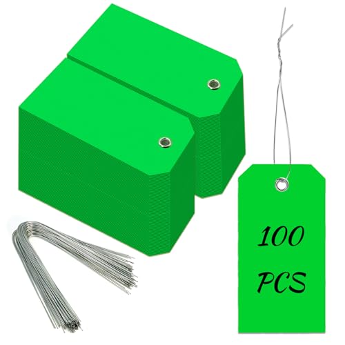 100 Pieces Plastic Shipping Tags with Reinforced Wire Blank Heavy Duty Shipping Waterproof Tags Equipment for Luggage Auto Parts Garage Inventory (Green, 2.36 x 4.7) - color: Green