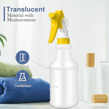 Eccliy 20Pk 16oz Spray Bottles,Cylinder,Yellow Spray Head | Clear Empty Plastic Commercial Spray Bottles with Nozzle Measurement For Cleaning Solutions Cleaner Detailing Industrial - color: Yellow Spray Head, style: Cylinder