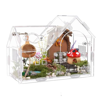 Acrylic Jumping Spider Enclosure House-Shaped Terrarium | Magnetic front door lock, top sliding feeding port, 1mm ventilation holes, scratch-resistant clear acrylic - color: transparent