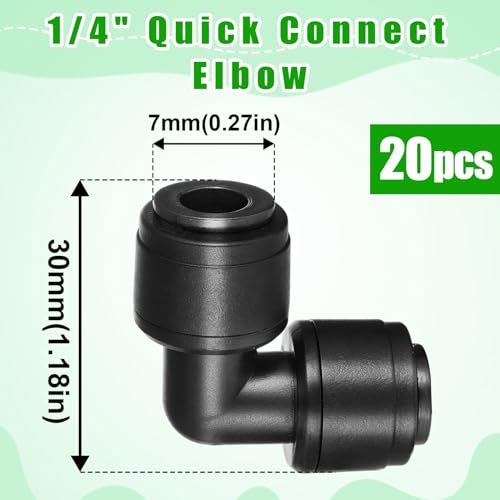 20 Pack 1/4" Quick Connect Fittings Elbow Connectors,1/4 Inch Irrigation Tubing Fittings Anti-Drop Push to Connect Fittings Locked Elbow for 1/4 Inch Drip Irrigation Tubing Garden Irrigation System - size: 20 Pack 1/4" Elbow