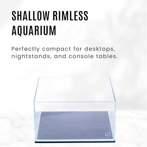 Ultum Nature Systems Ultra Clear Rimless Aquarium - Low Iron Glass Fish Tank with 45° Mitered Edges, 5mm-12mm Thick, Leveling Mat Included (25S, Shallow, 2 Gallon) - size: [25S] - 2.1 Gal - 9.84 x 9.84 x 5.11 in