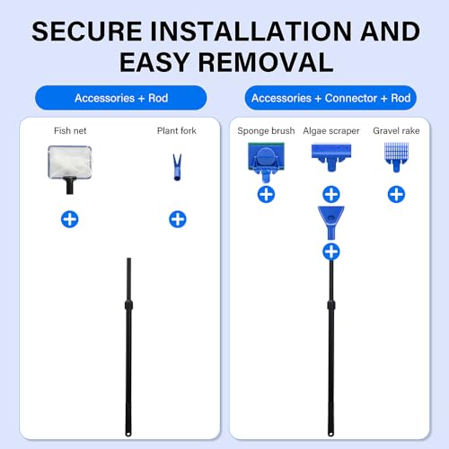 5 in 1 Fish Tank Cleaner Kit Aquarium Cleaning Tools with 22~32 Inch Extendable Non-Slip Handle Fish Tank Cleaner with Algae Scraper and Fish Net - size: Length 22-32inch(extendable)
