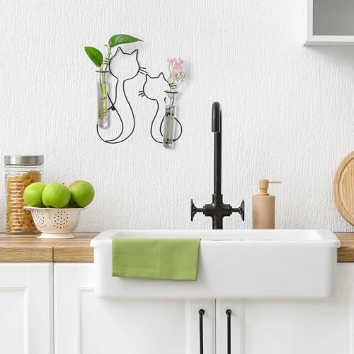 Metal Wall Propagation Station with Glass Tubes, Cat Wall Design | Removable Glass Tubes for Pothos, Plant Cuttings, Herbs, Air Plants and Single Flowers