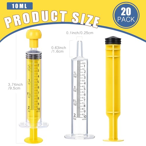 TrelaCo 20 Pack 10ml Oral Syringes with Cap for Liquid Plastic Syringe Without Needle Measuring Dispensing Tools Individually Sealed for Pets Feeding Lab Sample Injection(Yellow) - size: Yellow