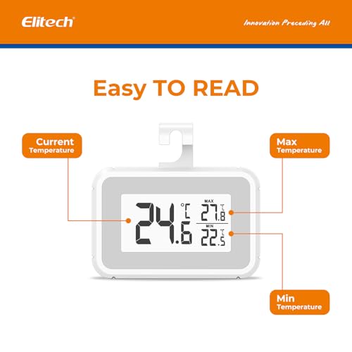 Elitech Fridge Thermometer Digital Freeze Refrigerator Thermometer Waterproof Large LCD Display Max/Min Record Function TM-2T - size: Thermometer