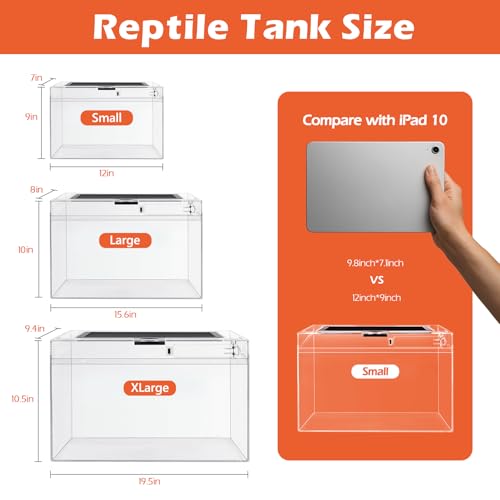 AZV Small Habitat Terrarium Enclosure, and Large Reptile Terrarium,Reptile Tank 15x8x10in Amphibian Isopod Tank Starter Kit with Bearded Dragon Hammock,Heat Lamp,Hide Cave for Geckos Lizard