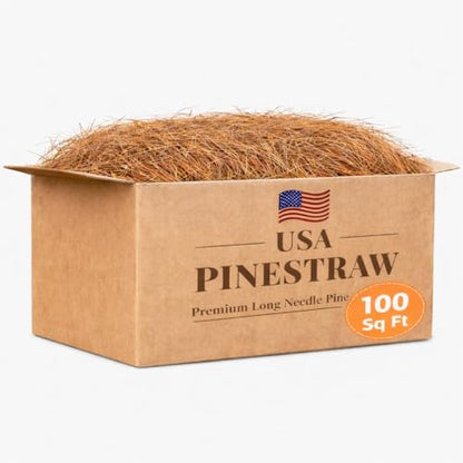 Long Needle Pine Straw Mulch - 100 Sqft Coverage 1 Set - Premium USA Harvested PineStraw for Landscaping, Weed Control, Moisture Retention & Erosion Control - USA Pinestraw - size: Pine Needle Mulch - Covers 100 Sqft 1 set