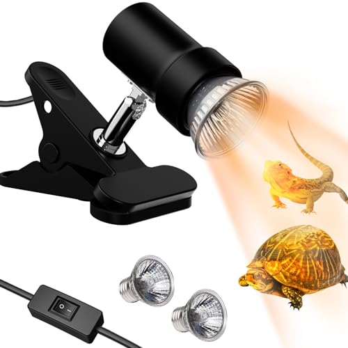 Moonorange Reptile Heat Lamp, Rotatable UVA/UVB Light with 2pcs Basking Bulbs (25W + 35W), Suitable for Turtle, Lizard, Bearded Dragon, Snake, Reptiles (Black) - color: A Lamp Kit (Black)