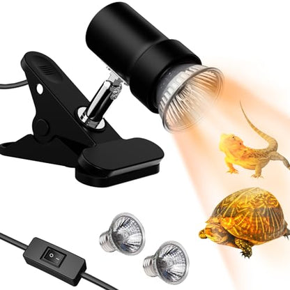 Moonorange Reptile Heat Lamp, Rotatable UVA/UVB Light with 2pcs Basking Bulbs (25W + 35W), Suitable for Turtle, Lizard, Bearded Dragon, Snake, Reptiles (Black) - color: A Lamp Kit (Black)