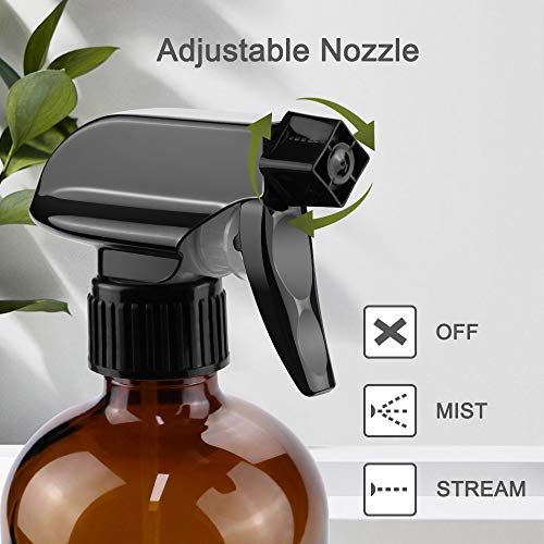 Worldgsb Glass Spray Bottles, 16oz Amber Glass Spray Bottles with Labels & Adjustable Nozzle, Reusable Containers for Cleaning, BBQ, Food, Plants, Alcohol, Essential Oils(3 Pack) - color: Amber, style: 3 Pack