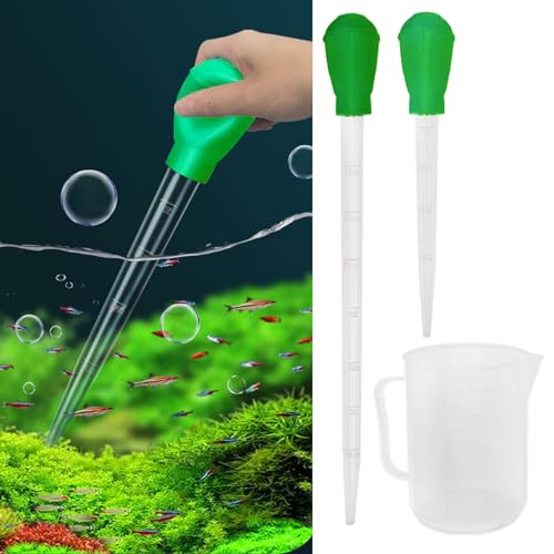 Turtle Tank Water Changer Manual Dropper, Aquarium Clean Pipette, Fish Bowl Waste Remover, Poop Cleaner, Medicine Food Feeder - 11in & 17.7in Droppers, 500ml Waste Collection Cup Kit (Green) - color: Green