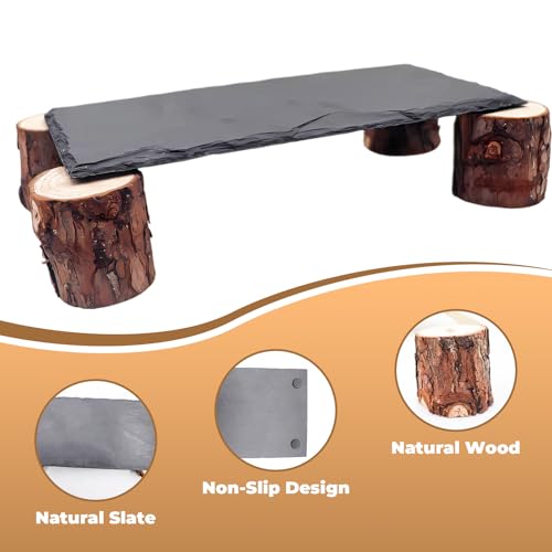 Bearded Dragon Basking Platform, Slate Rocks for Reptiles with Wooden Pile, Leopard Gecko Hides and Caves, Reptile Tank Accessories for Bearded Dragons, Geckos, Ball Pythons, Tortoise (Black, Small) - size: Small