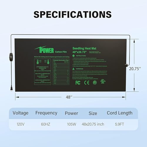 iPower 48"x20.75" Seedling Heat Mat with Temperature Adjustable Knob, Warm Waterproof Plant Heating Pad, for Germination, Breeding, Brewing - size: 48" x 20.75", style: with Adjustable Knob