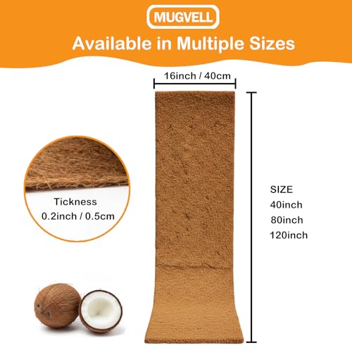Coco Coir Mulch for Landscaping, 16x80 Inch Coconut Fiber Grass Seed Mat Roll, Coco Liners for Planters and Pet Pad, Plant Covers from Animal Dirt and Tree Protectors - size: 16*80in