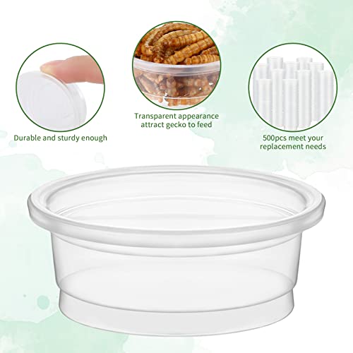 EBOOT 500 Pcs Plastic Feeder Cups - Reptile Water & Food Bowls for Gecko, Lizards, Tarantula & Other Small Pets (0.5oz)