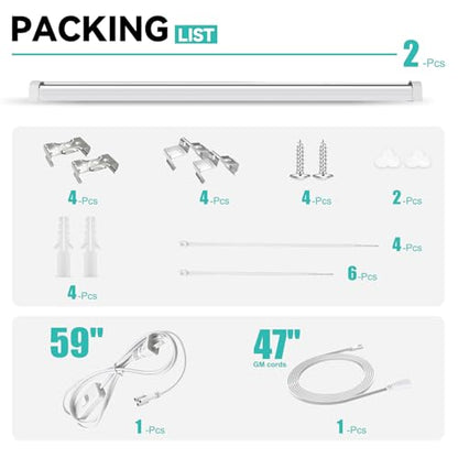 JESLED 4FT Grow Lights, 5000K Full Spectrum Sunlight White, V-Shaped Beam | 96W(2 X 48W), 600W Equiv, On/Off Switch, T8 LED Grow Light Strips for Seed Starting, Greenhouse, Growing Shelf, 2-Pack - size: 4FT-2P