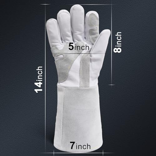 TOPDC Goatskin TIG Welding Gloves 14 Inch Large, Split Cowhide Back | Goatskin Leather with Split Cowhide Back and Reinforced Palm, Thumb, and Index Finger Supports TIG Welding Control - color: 14 Inch Goat Grain-large